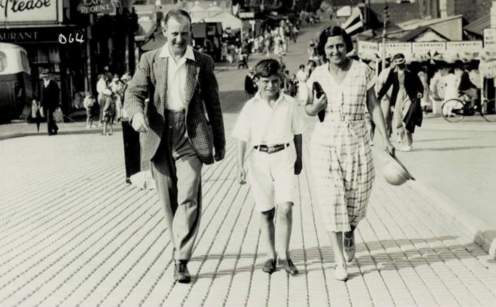 The Marriner family often enjoyed a summer holiday at Mablethorpe on the Lincolnshire coast; here is 10-year-old Neville between his parents, Herbert and Ethel.
